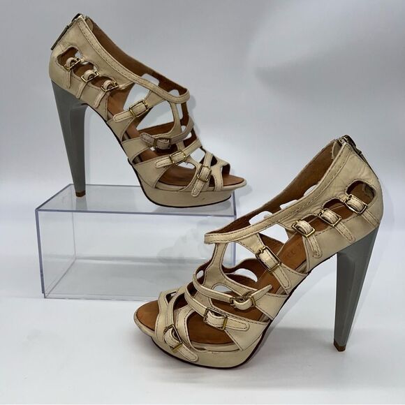 L.A.M.B. Leather Davin Natlea Straps/Buckles High Heel Sandal w/Back Zips-Size 7 - Picture 1 of 11